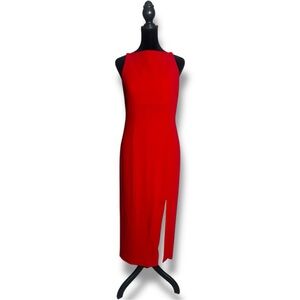 David Warren Petites Chic Form Fiting Scarlet Red Sleeveless Midi Dress